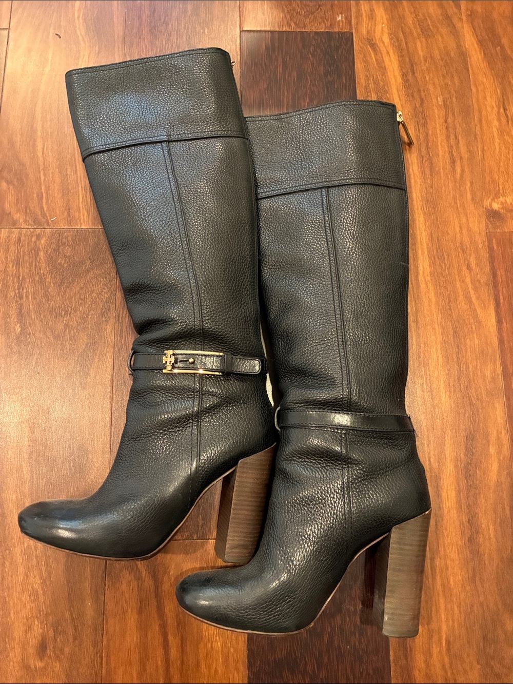 Tory Burch Black Leather Knee-High Heeled Boots in Great Condition